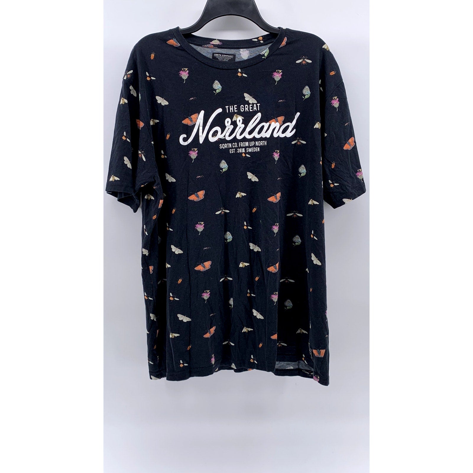 SQRTN COMPANY Unisex Adult Black Butterfly Crewneck Short Sleeve T-Shirt SZ XL