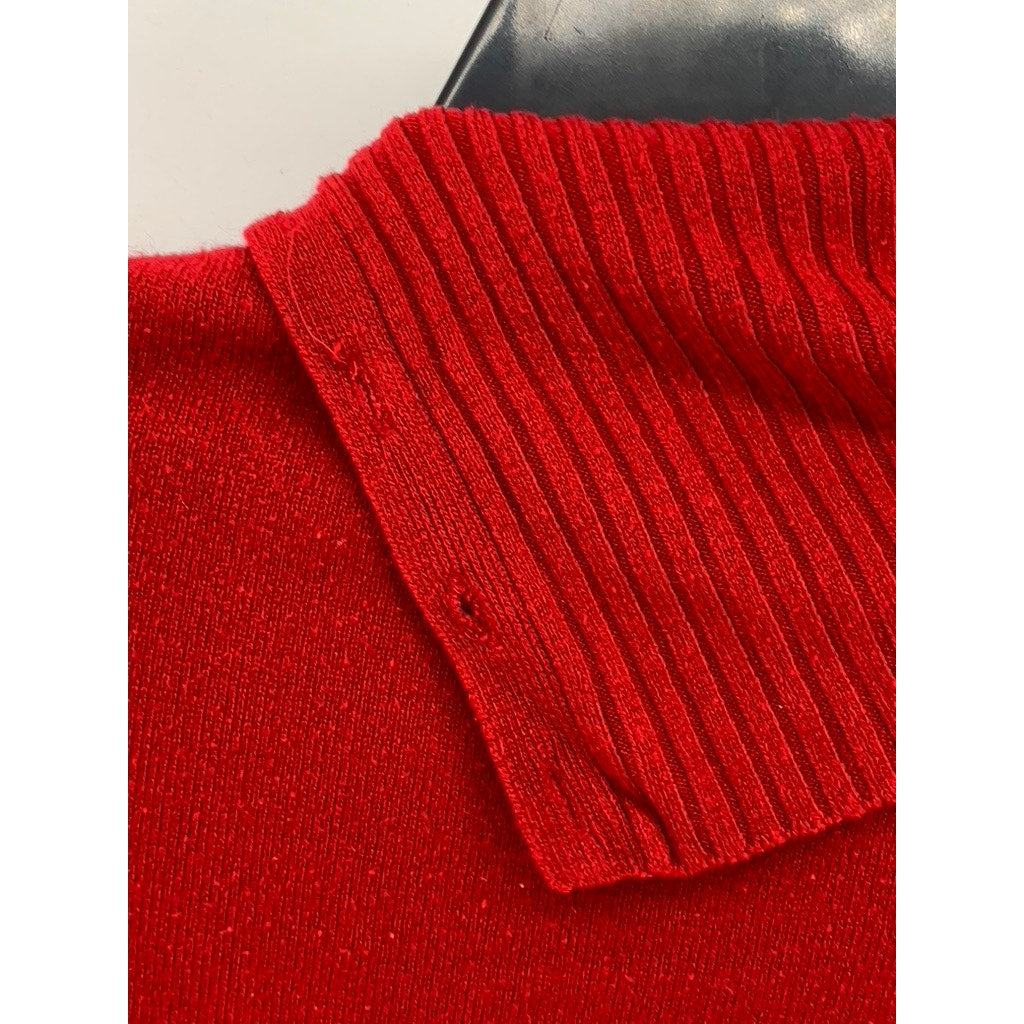 SARAH BENTLEY Women's Red Knit Split Button Fold-Over Sweater SZ M