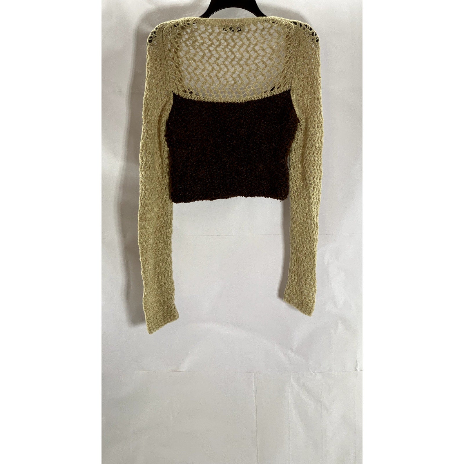 ZARA Women's Brown/Tan Knit Straight-Neck Long Sleeve Crop Top SZ M