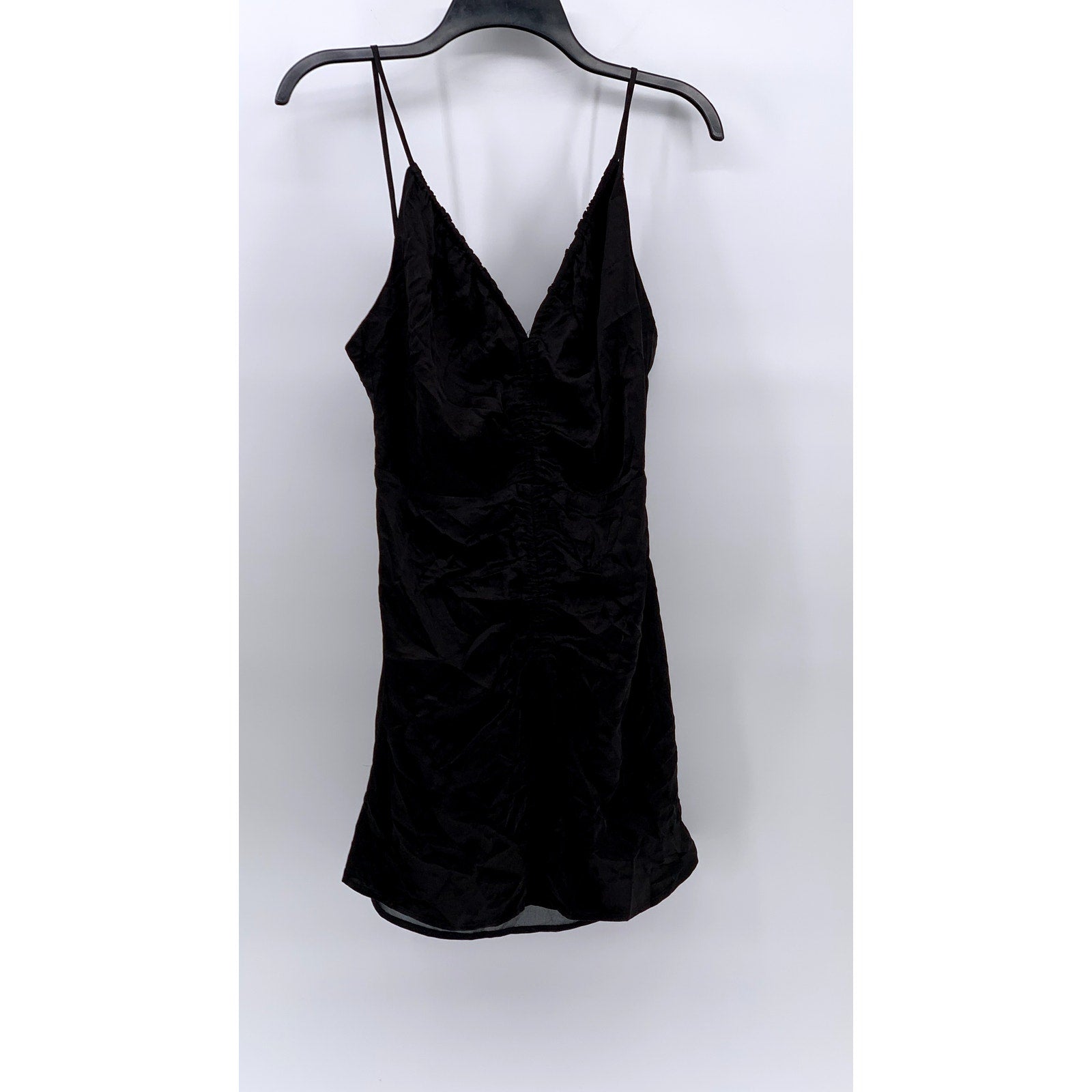ASTR THE LABEL Women's Black Cinched V-Neck Spaghetti Strap Peony Dress SZ M