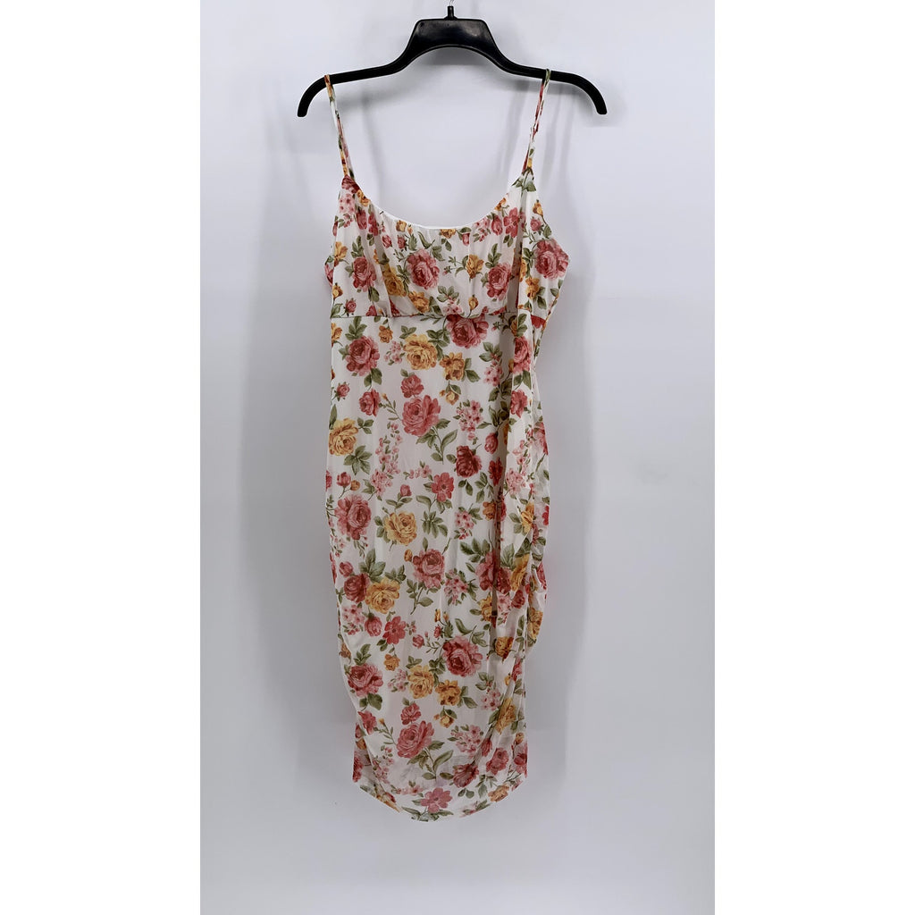 AMBIANCE Women's Plus White Floral Bodycon Midi Dress SZ 2X