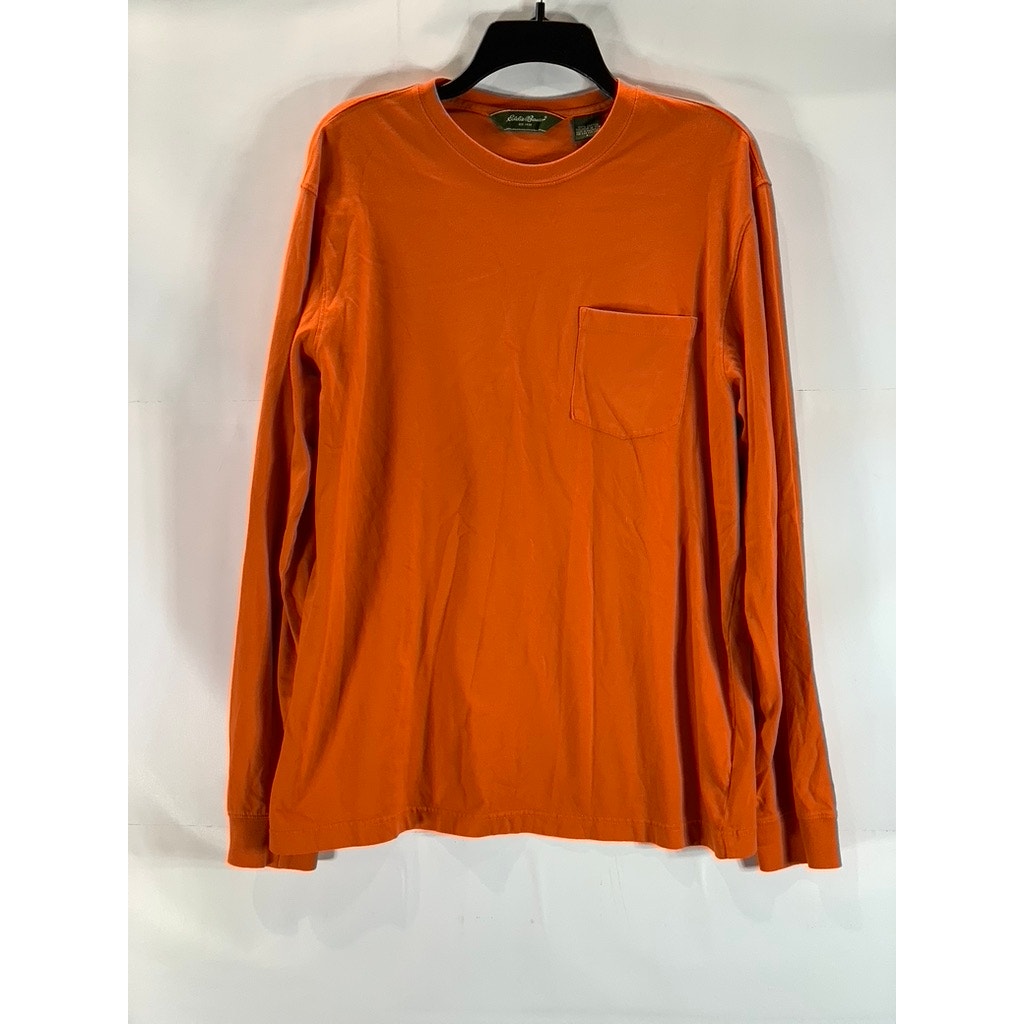 EDDIE BAUER Men's Orange Cotton Crewneck Long Sleeve T-Shirt SZ L