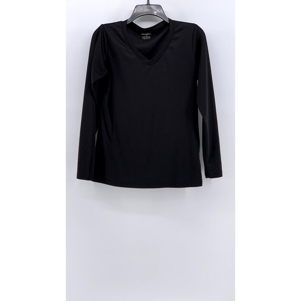 ANIMAL DEN Women's Black Solid V-Neck Soft Long Sleeve Top SZ M