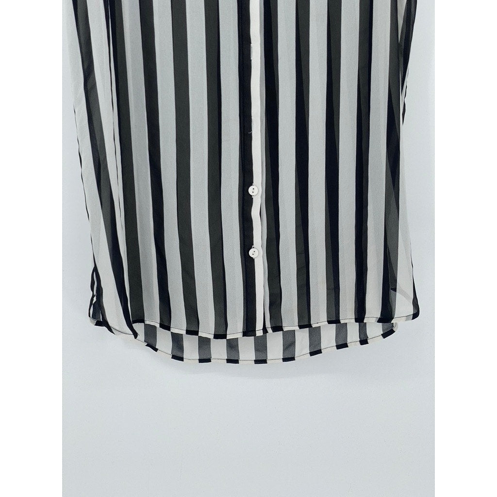 DIVIDED By H&M Women’s Black-Gray Striped Button-Up Collared Tunic Top SZ S