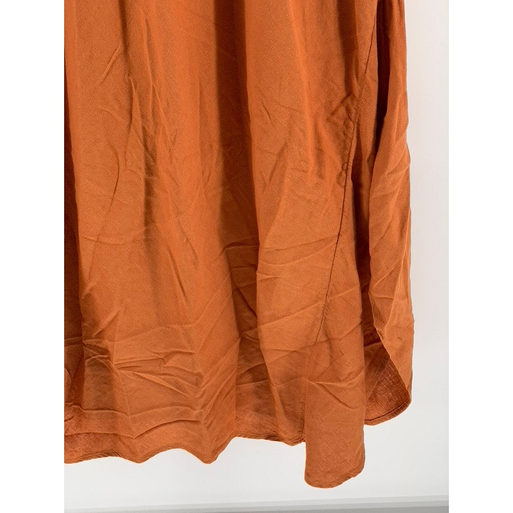 COLDWATER CREEK Women's Petite Orange Solid Linen-Blend Maxi Dress SZ PXL