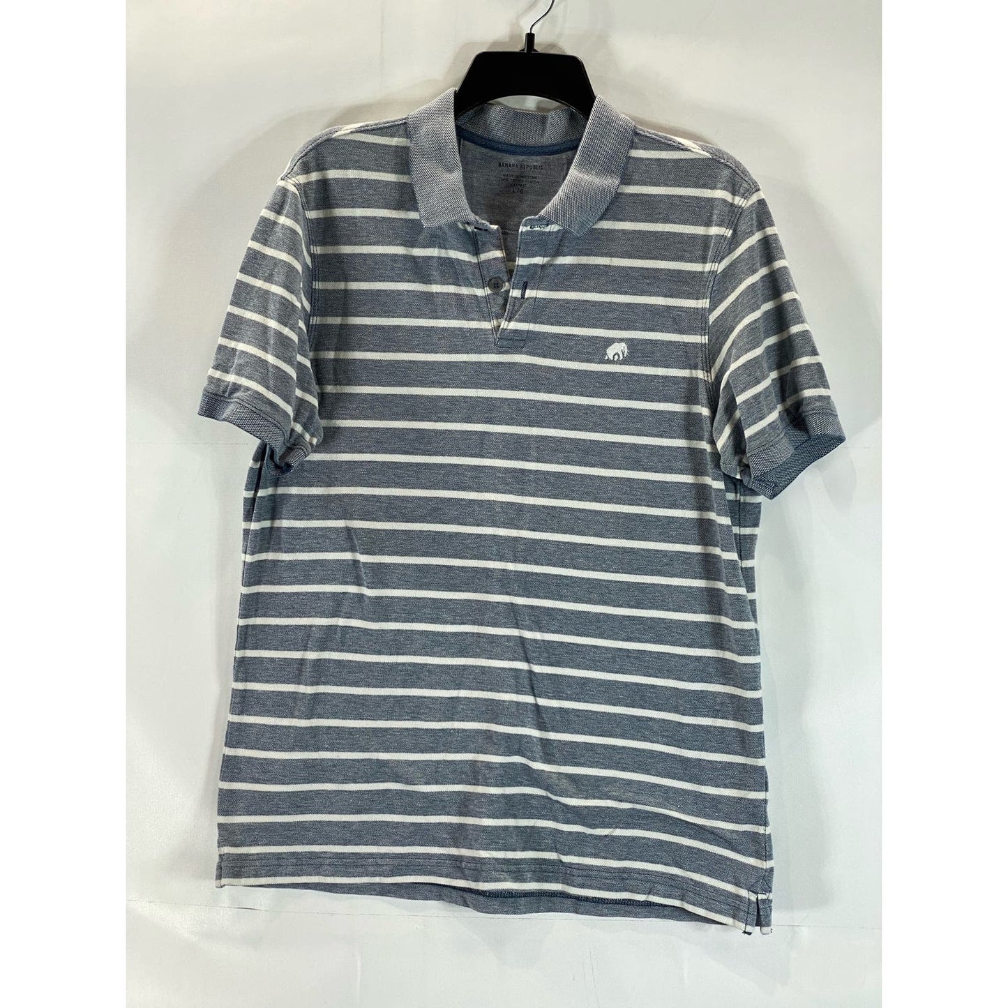 BANANA REPUBLIC Men's Blue Striped Birdseye Short Sleeve Polo Shirt SZ L