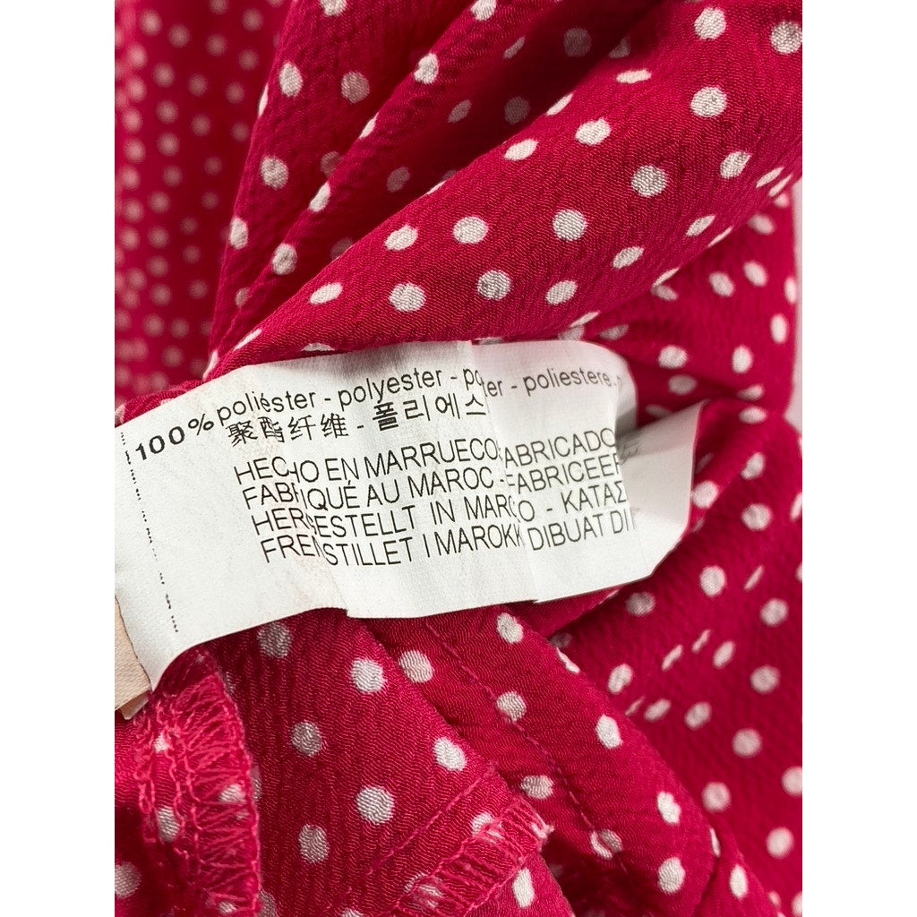 ZARA TRAFALUC Women's Pink-White Polka Dot V-Neck Flare Short Sleeve Romper SZXS