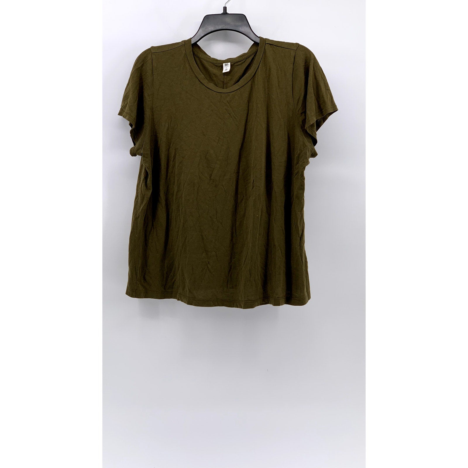 BP. Women's Olive Green Solid Crewneck Cotton-Blend Short Sleeve Top SZ L