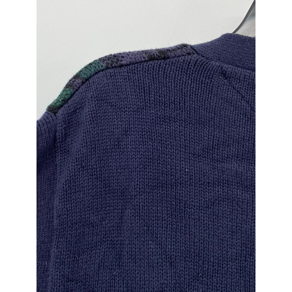 TOMMY HILFIGER Men's Blue-Green Plaid Button-Down Vest SZ L