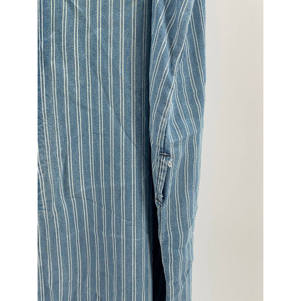 THE IMPECCABLE PIG Women's Blue Striped Side-Button Midi Dress SZ L