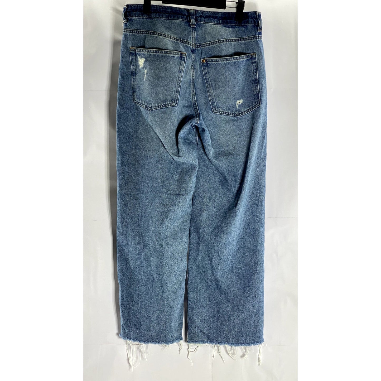 & DENIM Women's Blue High-Rise Raw-Hem Distressed Loose Straight-Leg Jean SZ 8