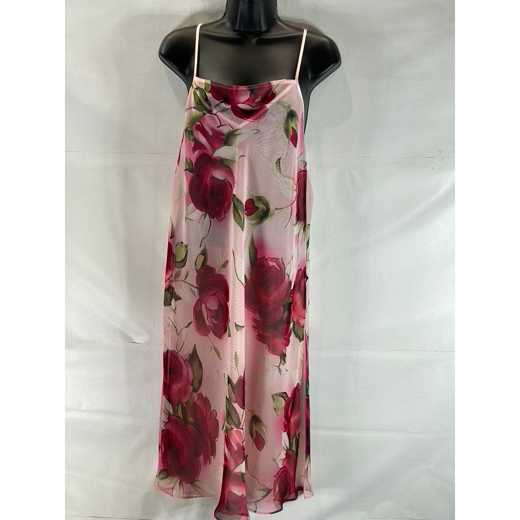VALERIE STEVENS Women's Pink Vintage Large Floral Peignoir Nightgown SZ M