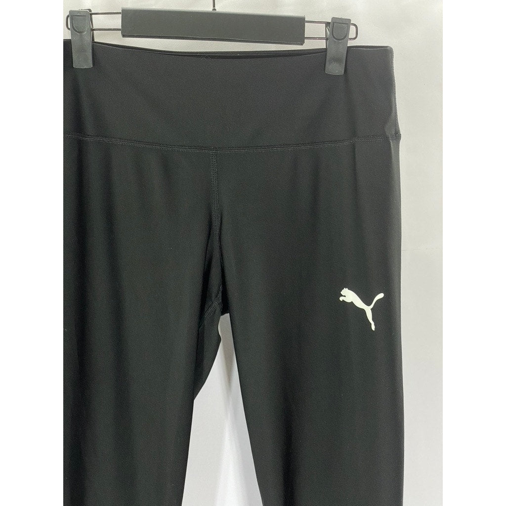 PUMA Women's Black Solid Sculpt Tight Logo High-Waist Leggings SZ M