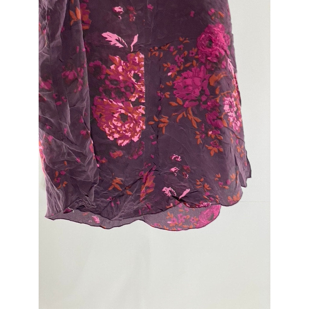 UNDER/WILFRED Women's Burgundy Silk Floral V-Neck Adjustable Strap Camisole SZXS