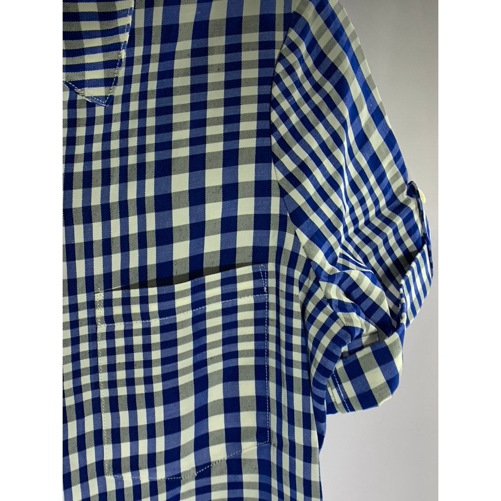 THEORY Women's Blue/White Mayvine Dillion Plaid Button-Up Shirtdress SZ 10