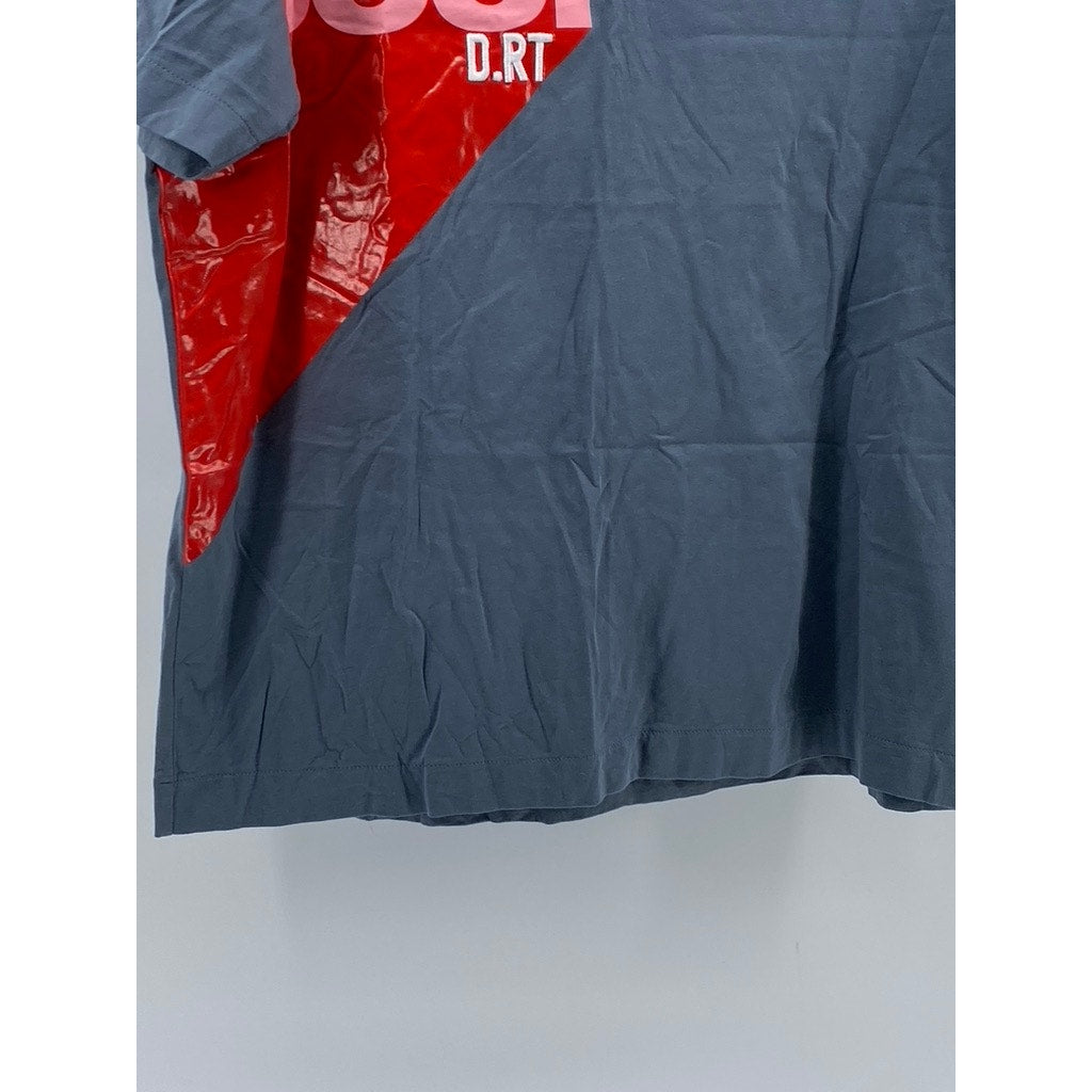 D.RT Men's Gray-Red Cool Stripe Crewneck Graphic Short Sleeve T-Shirt SZ L