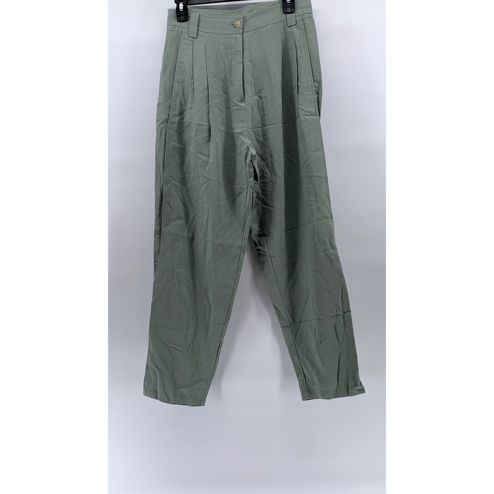 KURT LYLE Women's Green Linen-Blend Pleated Straight-Leg Relaxed-Fit Pant SZ S