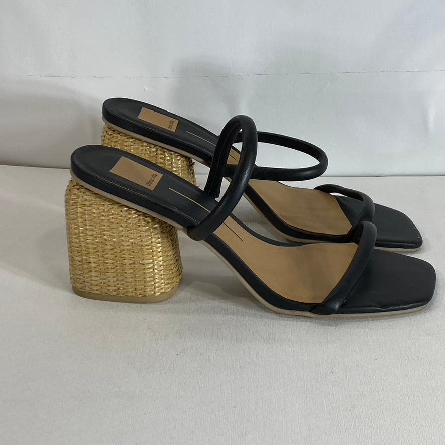 DOLCE VITA Women's Black Stella Netra Square-Toe Slip-On Block-Heel Sandal SZ9.5