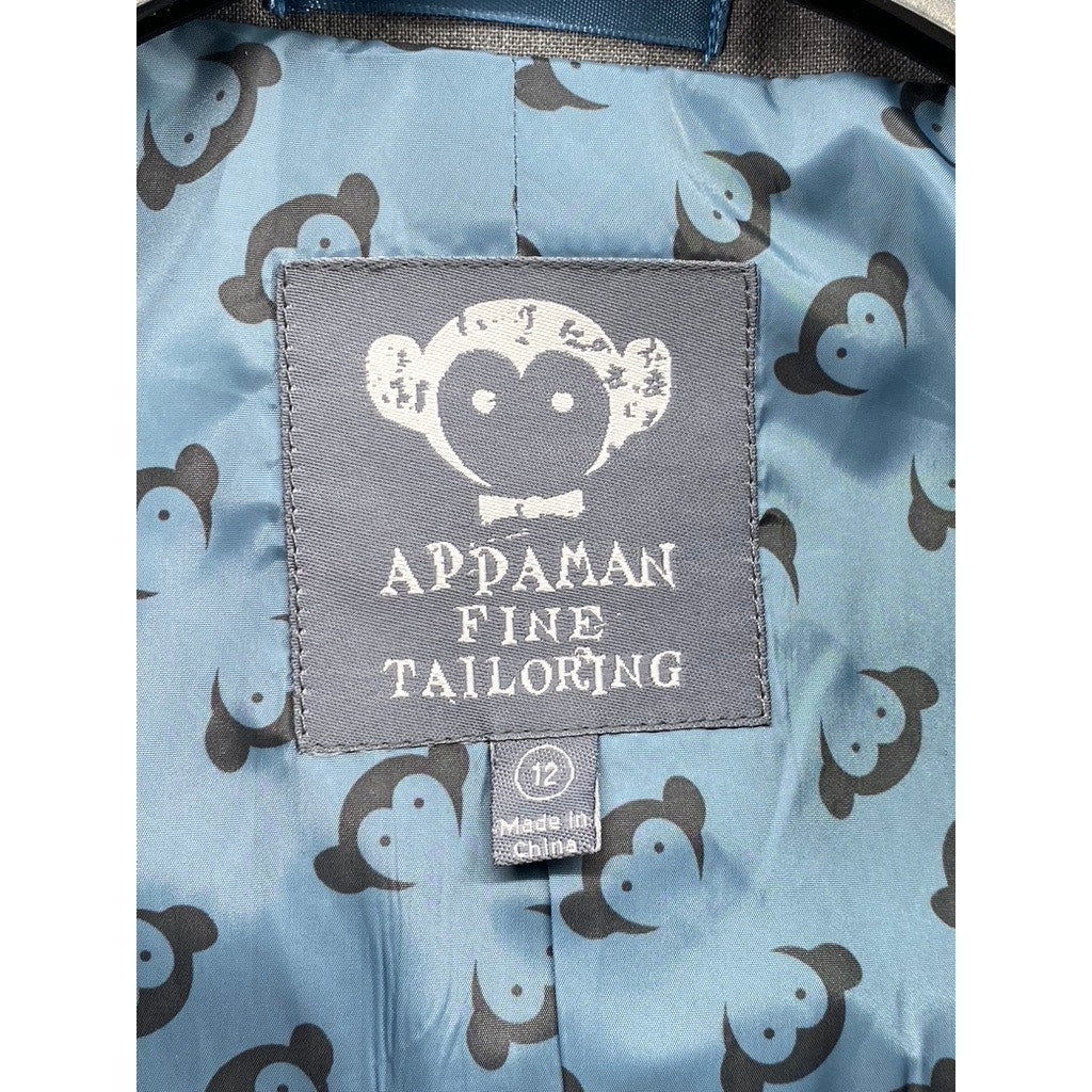 APPAMAN FINE TAILORING Boys Gray Notch Collar Two-Button Blazer SZ 12