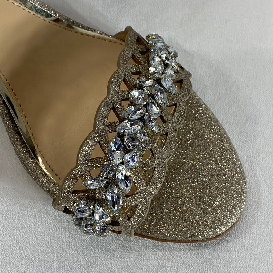 JEWEL BADGLEY MISCHKA Women's Gold Glitter Kirsten Laser Cut Sandals SZ 9