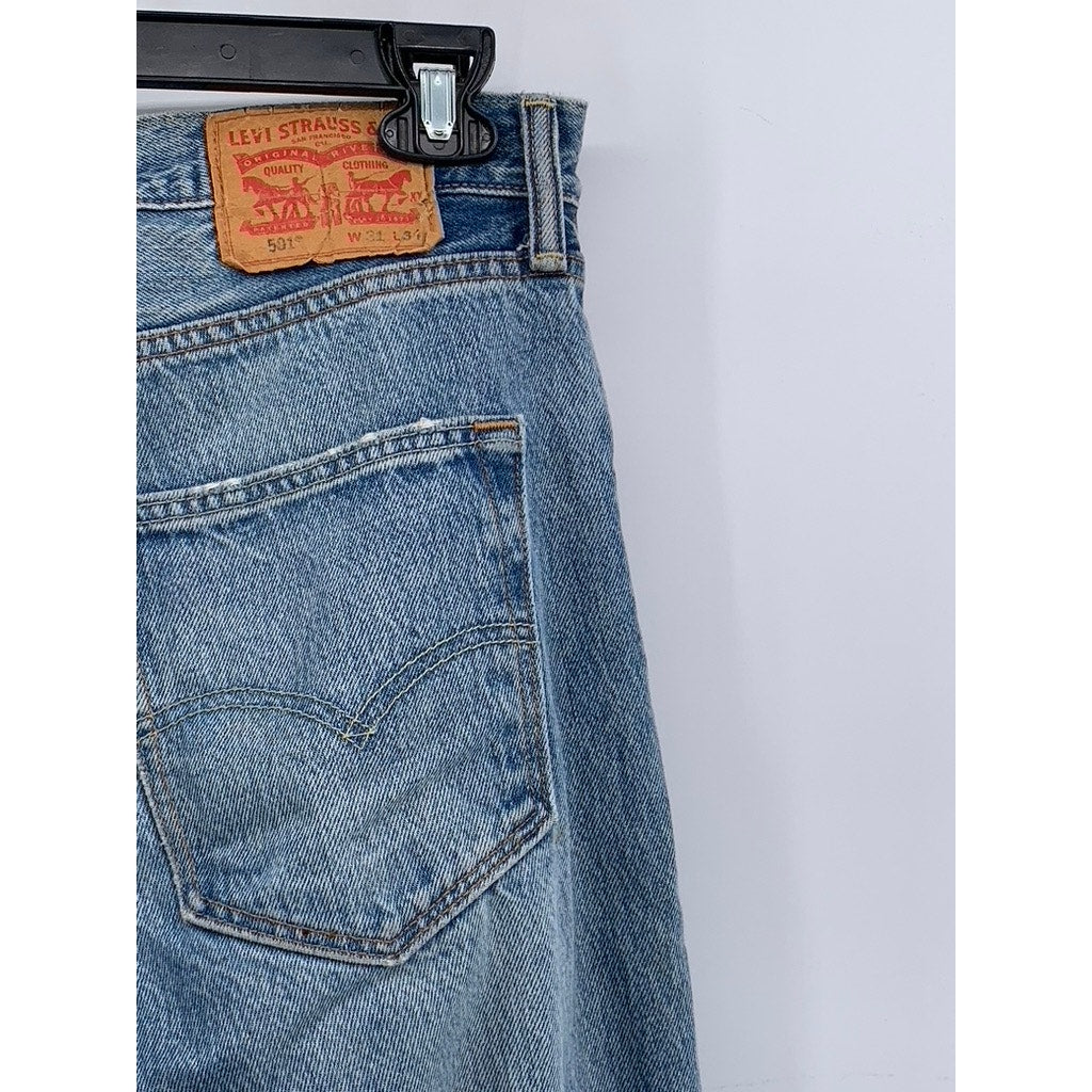 LEVI'S Men's Blue Distressed Denim 501 Original Fit Button-Fly Jeans SZ 31X34