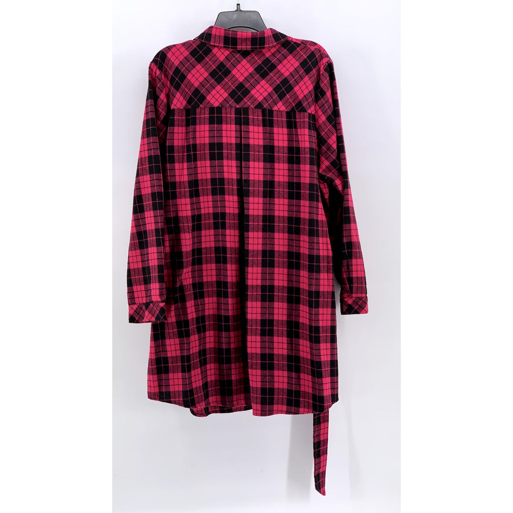 AGNES ORINDA Women's Plus Pink-Black Plaid Button-Up Long Sleeve Dress SZ 3X