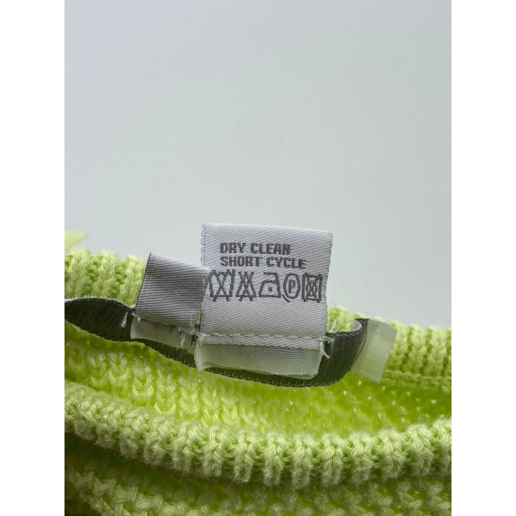 PER SE Women's Lime Green Knit Crewneck Zip-Up Long Sleeve Sweater SZ S