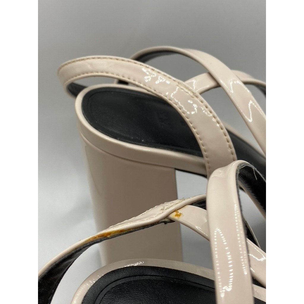ZARA Women's Beige Patent Leather Chunky Platform Strappy Heels SZ US 7.5