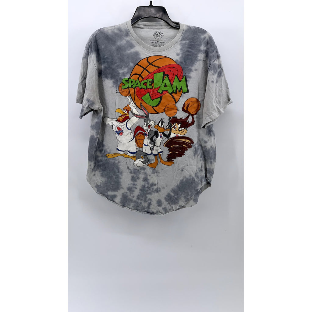 SPACE JAM Women's Gray Tie-Dye Crewneck Looney Tunes Short Sleeve Top SZ M