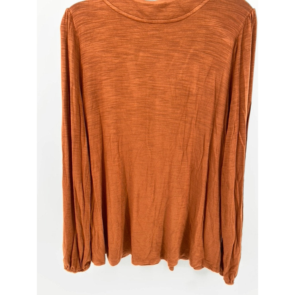 CUPIO Women's Rust Lace-Up V-Neck Long Sleeve Top SZX L