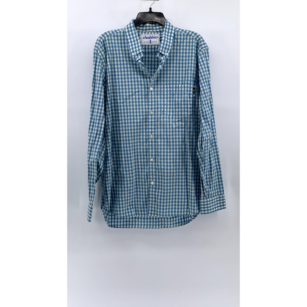 CHUBBIES Men's Blue-White Gingham Button-Up Shirt SZ XL