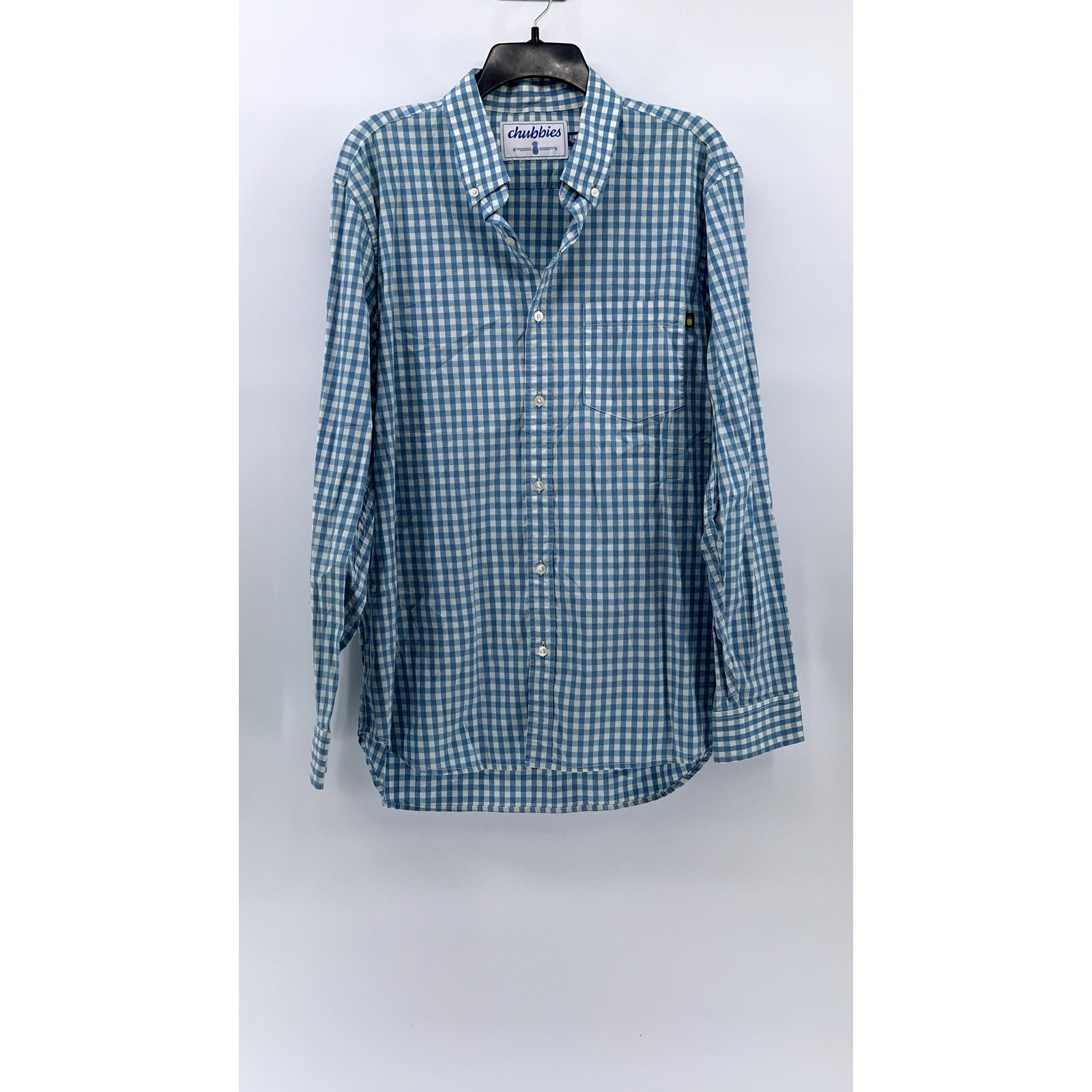 CHUBBIES Men's Blue-White Gingham Button-Up Shirt SZ XL