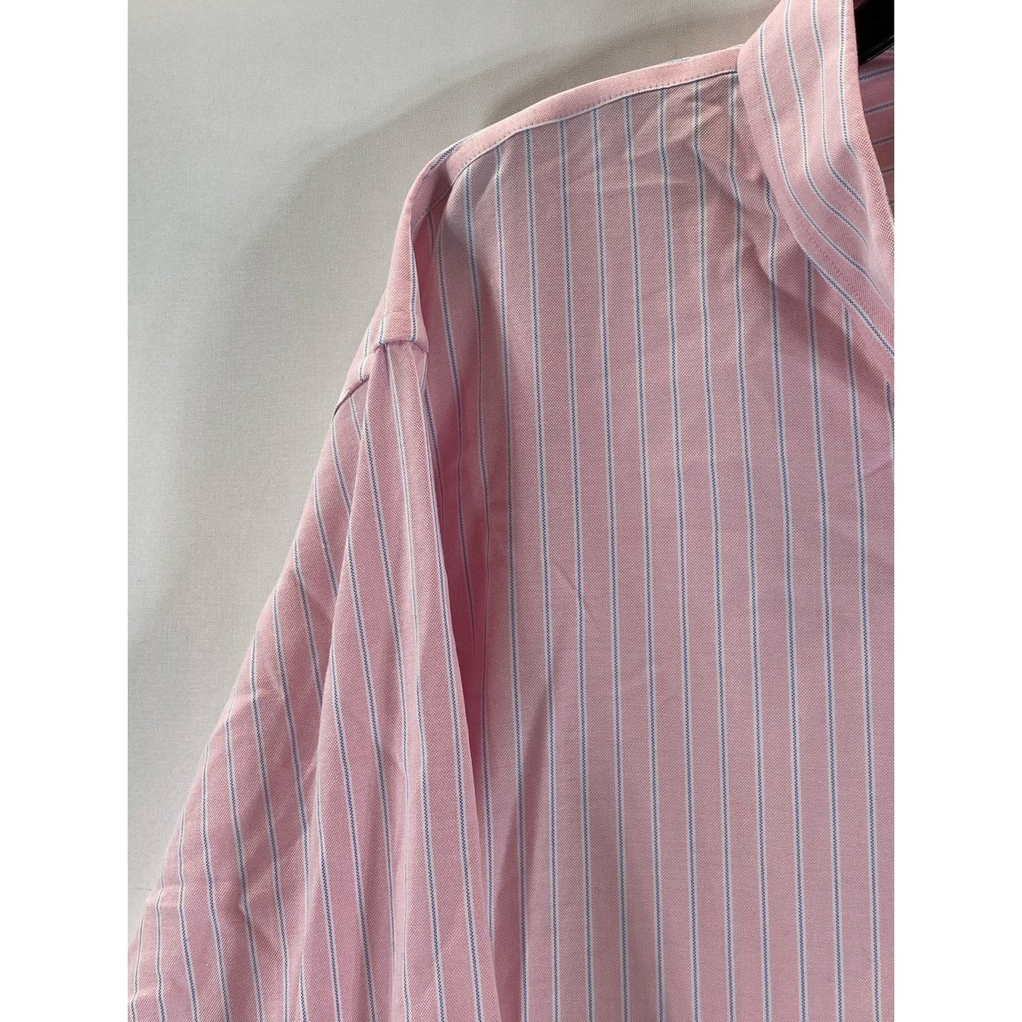 LANDS' END Men's Pink Striped Traditional-Fit No Iron Oxford Shirt SZ 17.5-34