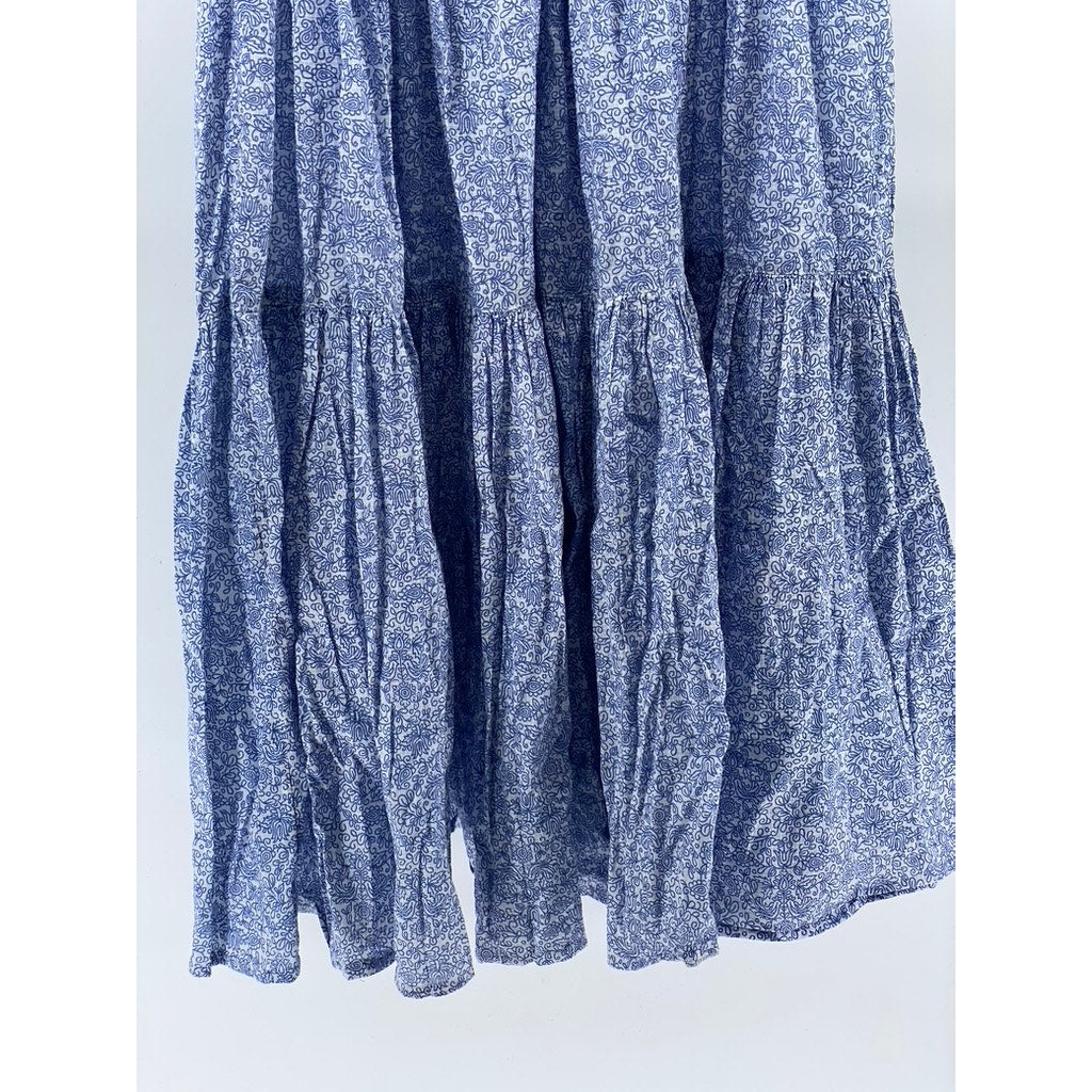 GENERATION Women's Blue-White Printed Sleeveless A-Line Midi Dress SZ 8