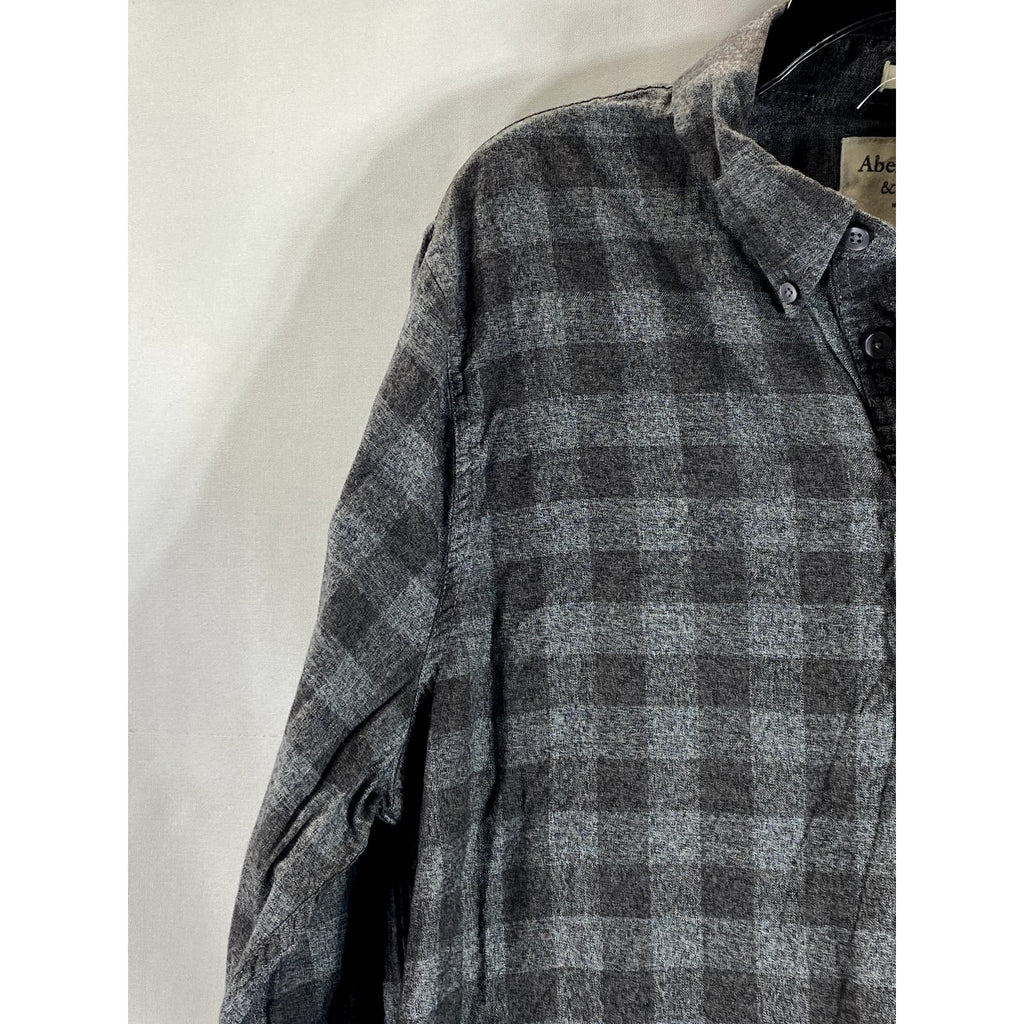 ABERCROMBIE & FITCH Men's Charcoal/Black Plaid Button-Up Muscle Shirt SZ XL