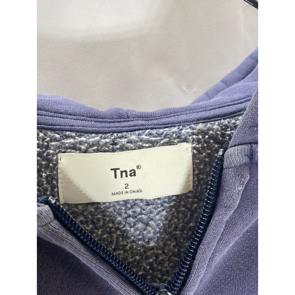 TNA Women's Dark Blue Casual Solid Zip-Up Hooded Sweater SZ 2