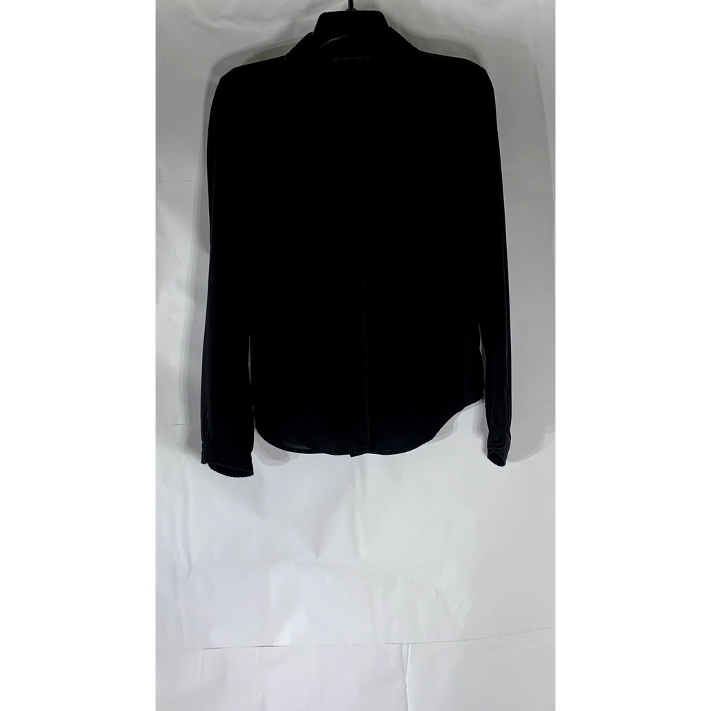 ZARA BASIC Women's Black Sheer Button-Up Long Sleeve Top SZ S