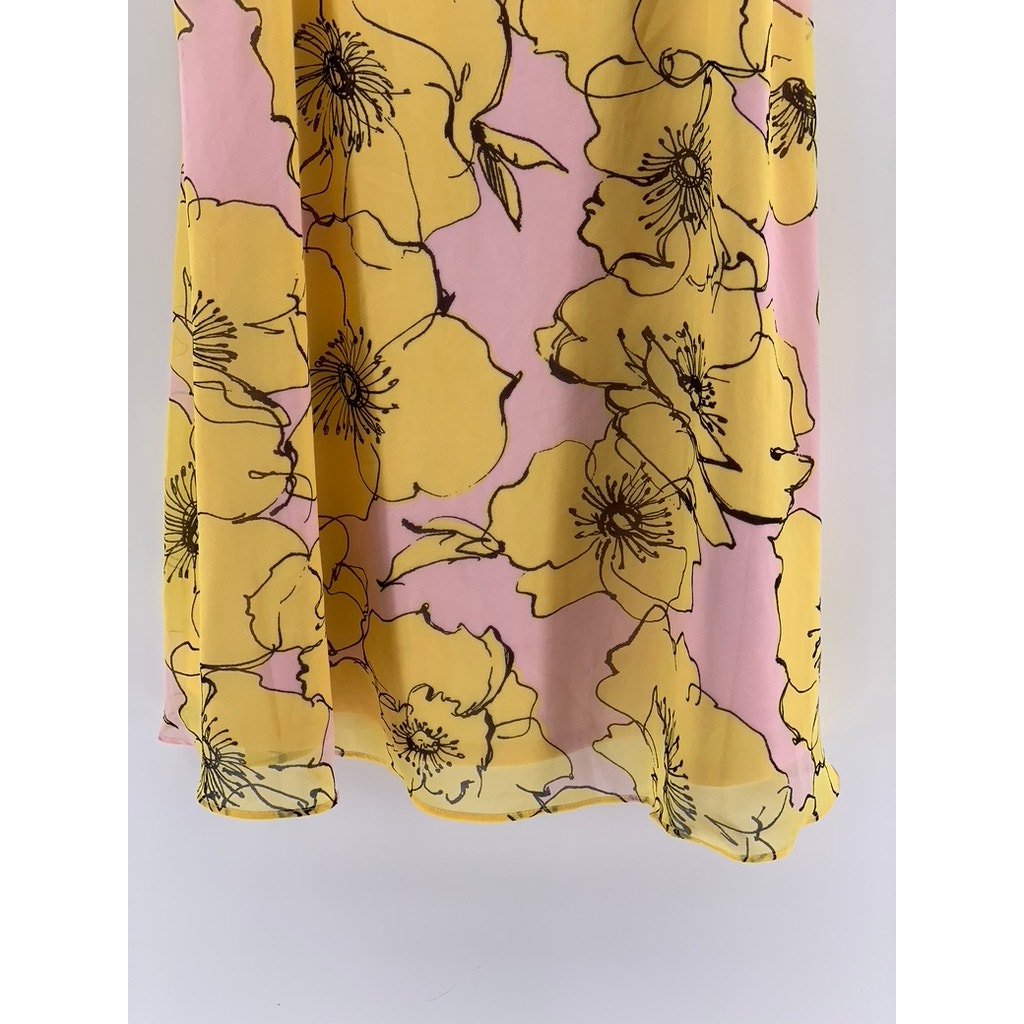 TAYLOR Women's Yellow-Pink Floral Sleeveless Chiffon Shift Mini Dress SZ 2