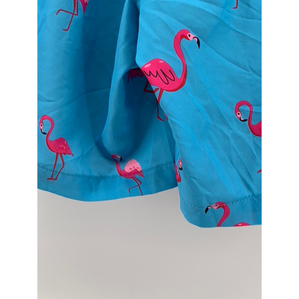 UNBRANDED Men's Light Blue Pink Flamingo Print Drawstring Waist Shorts SZ M