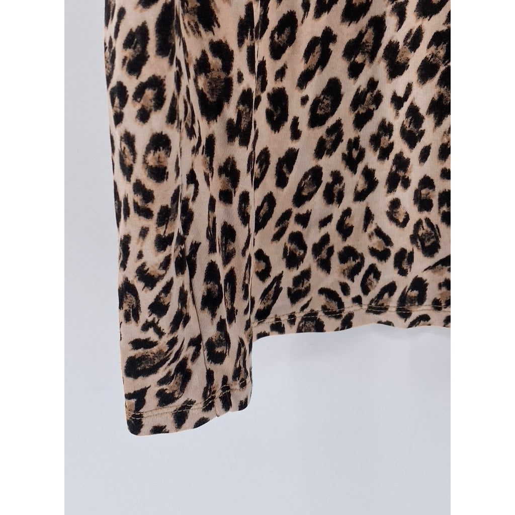 LINEA DONATELLA Women's Brown-Black Animal Print V-Neck Pajama Gown SZ L