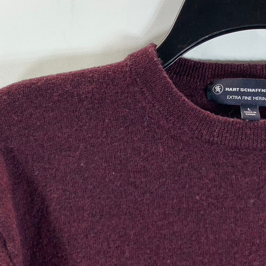 HART SCHAFFNEER MARX Men's Burgundy Extra Fine Merino Wool Crewneck Sweater SZ L