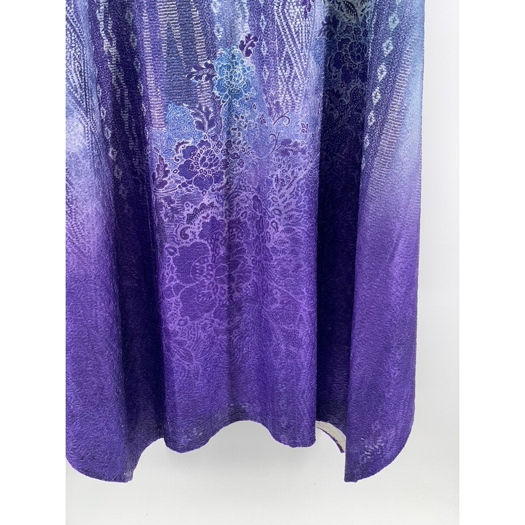 ONEWORLD Women's Blue-Purple Ombre Textured Floral Sleeveless Midi Dress SZ L