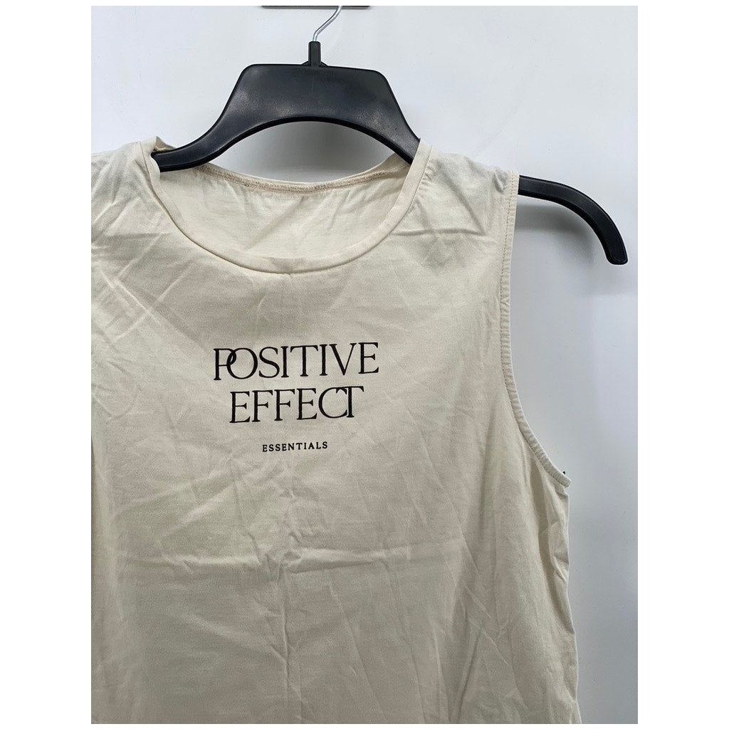 ZARA Women's Cream Crewneck Positive Effect Casual Cotton Sleeveless Tank SZ S