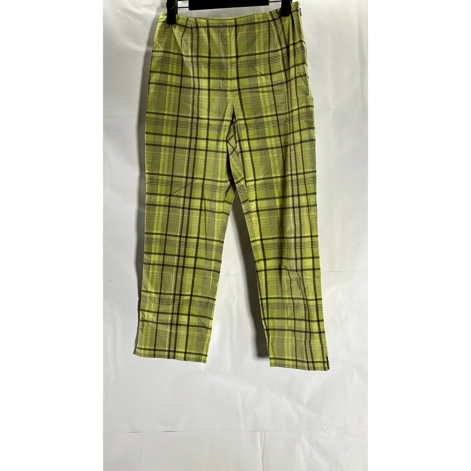 ANN TAYLOR Women's Vintage Petite Yellow/Brown Plaid Stretch Ankle Pant SZ 2P