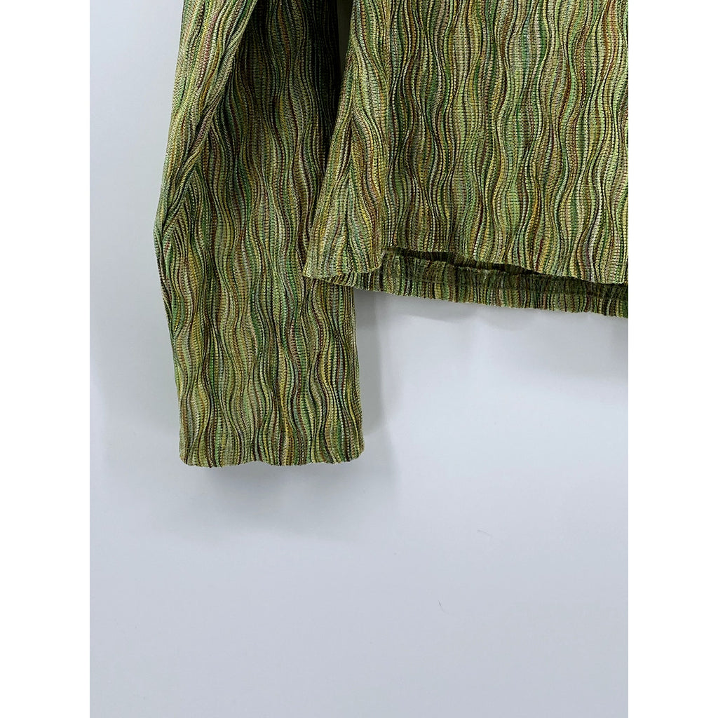 CDW Women's Green Crinkle Textured V-Neck Long Sleeve Pullover Top SZ L