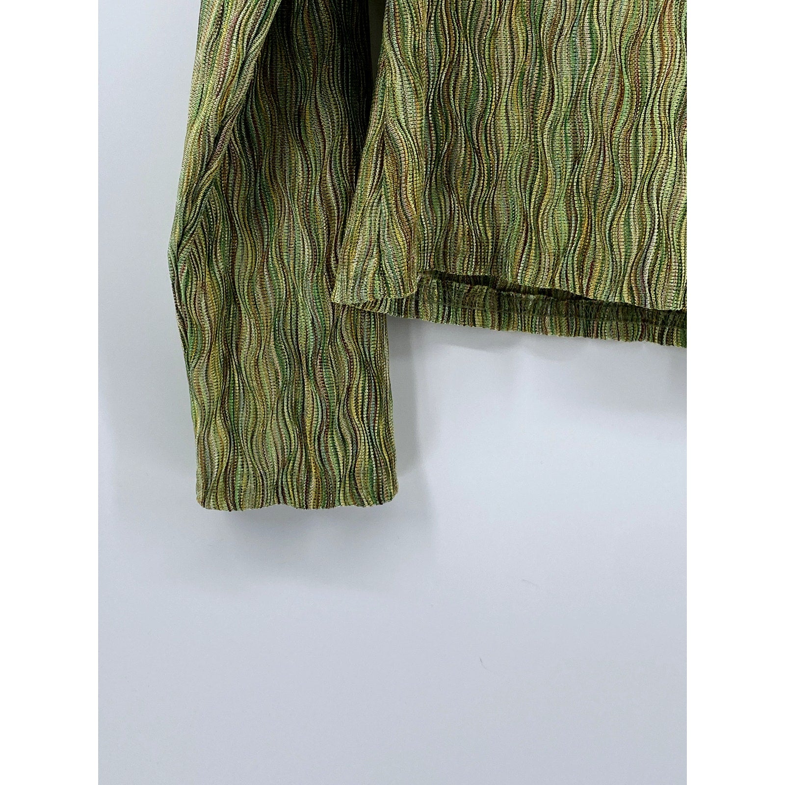 CDW Women's Green Crinkle Textured V-Neck Long Sleeve Pullover Top SZ L