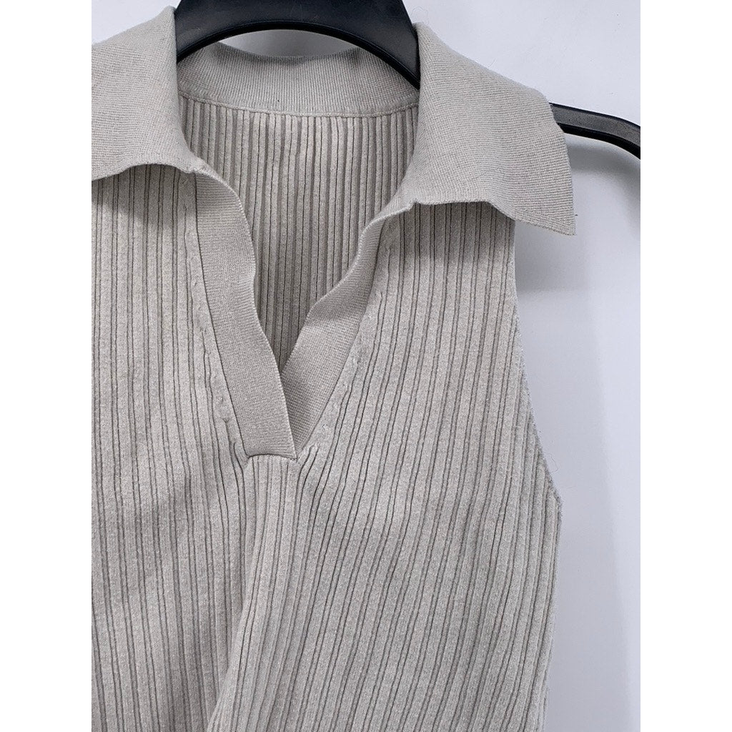 UNBRANDED Women's Gray Ribbed Collared Sleeveless Top SZ XS