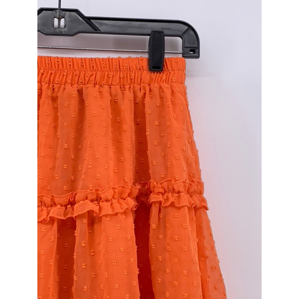 UNBRANDED Women's Orange Chiffon Ruched Hem Fit & Flare Coquette Skirt SZ S