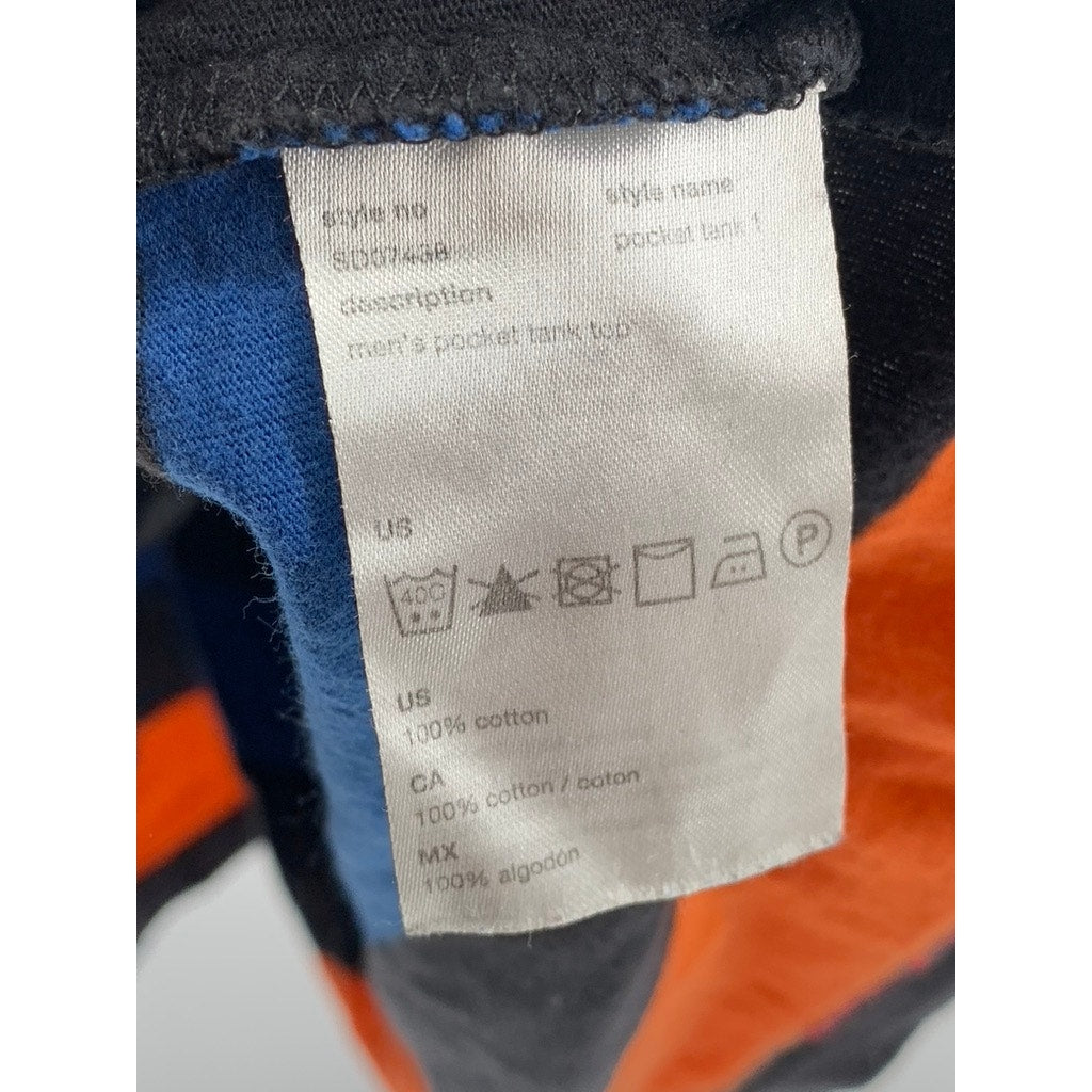 WESC Men's Black-Multi Striped Scoop-Neck Pocket Cotton Casual Tank SZ M