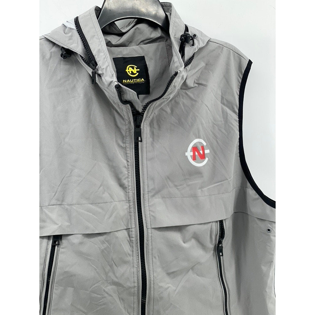 NAUTICA Men's Gray Competition Lightweight Zip-Up Sleeveless Hooded Vest SZ L